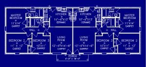 3 Bedroom Duplex floor plan by S.S. Steele Homes